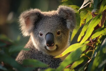 Obraz premium Native Australian bush moment: koala perched and dozing, clean eco framing.