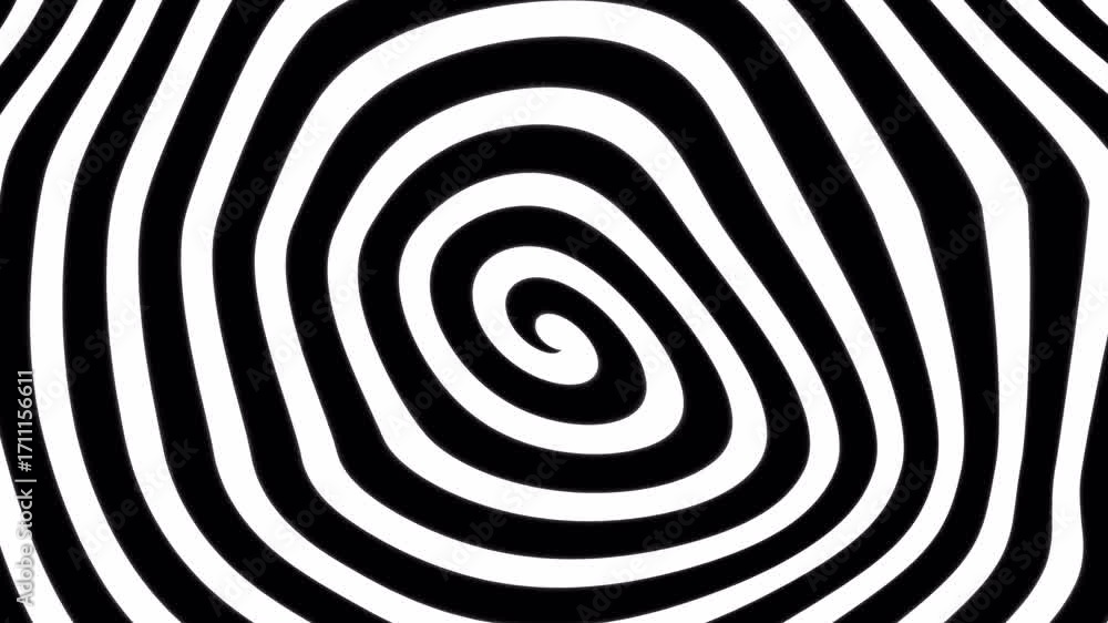 Poster abstract black and white hypnotic spiral pattern with irregular distorted lines. psychedelic optical