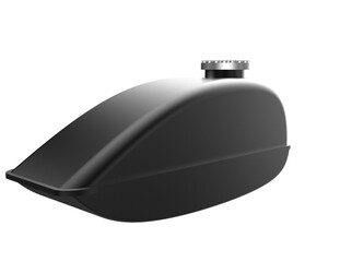 Sleek Black Motorcycle Fuel Tank with Gleaming Chrome Cap Isolated on Transparent PNG Background for Custom Bike Design, Auto Parts, High-Resolution Graphic Asset and Vehicle Component Projects