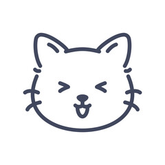 Laughing line art cat emoji icon. Cute cartoon kitten face with happy expression.