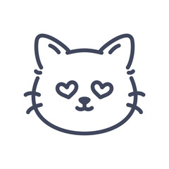 Love-eyed line art cat emoji icon. Cute cartoon kitten face with heart-shaped eyes expression.