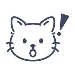 Surprised line art cat emoji icon. Cute cartoon kitten face with exclamation mark expression.