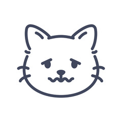 Nauseous line art cat emoji icon. Cute cartoon kitten face with sick and uncomfortable expression.