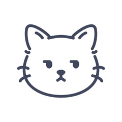 Annoyed line art cat emoji icon. Cute cartoon kitten face with displeased expression.