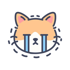 Crying orange cat emoji icon. Cute cartoon kitten face with tears and sad expression.