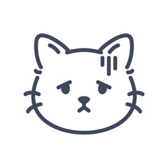 Sick line art cat emoji icon. Cute cartoon kitten face with ill expression.