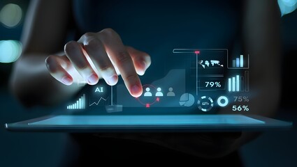 Futuristic interface showing customer data analytics and AI-driven target audience identification. Ideal for marketing, CRM, and business intelligence concepts.