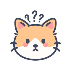 Confused orange cat emoji icon. Cute cartoon kitten face with question mark expression.
