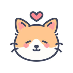 Relaxed orange cat emoji icon with heart. Cute cartoon kitten face with calm and loving expression.