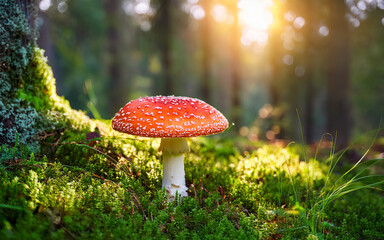 fly agaric mushroom in the forest