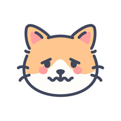 Nauseous orange cat emoji icon. Cute cartoon kitten face with sick and uncomfortable expression.
