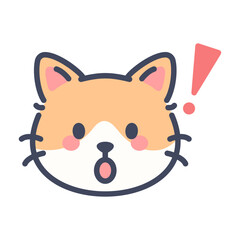 Surprised orange cat emoji icon. Cute cartoon kitten face with exclamation mark expression.