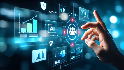 Futuristic interface showing customer data analytics and AI-driven target audience identification. Ideal for marketing, CRM, and business intelligence concepts.