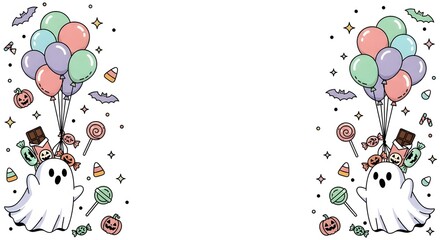 Happy Halloween with Copyspace Cute Ghost and Balloons Design