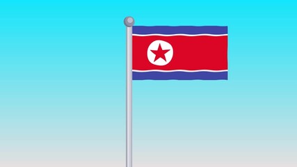 North Korean Flag Waving in the Wind On Blue Sky Background