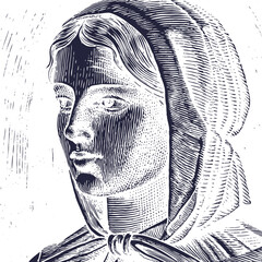 Vintage Engraved Portrait of a Woman, A French physicist and chemist famous for her work on radioactivity. She was the first person honored with two Nobel prizes