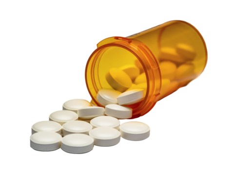 Medication spilling from prescription bottle signals treatment, relief, and the importance of healthcare adherence and patient wellness