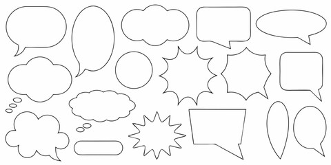 Obraz premium Collection of diverse blank speech bubbles and thought clouds in various shapes and styles for communication and ideas
