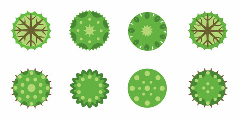 Collection of stylized green trees viewed from above in a top down perspective © Kopil
