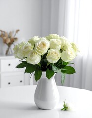 Elegant White Roses in Vase.