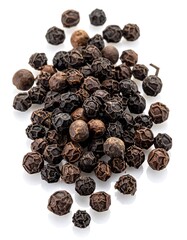 Black Peppercorns Scattered On White Background.