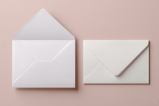 Clean white paper envelopes arranged on a soft neutral background.