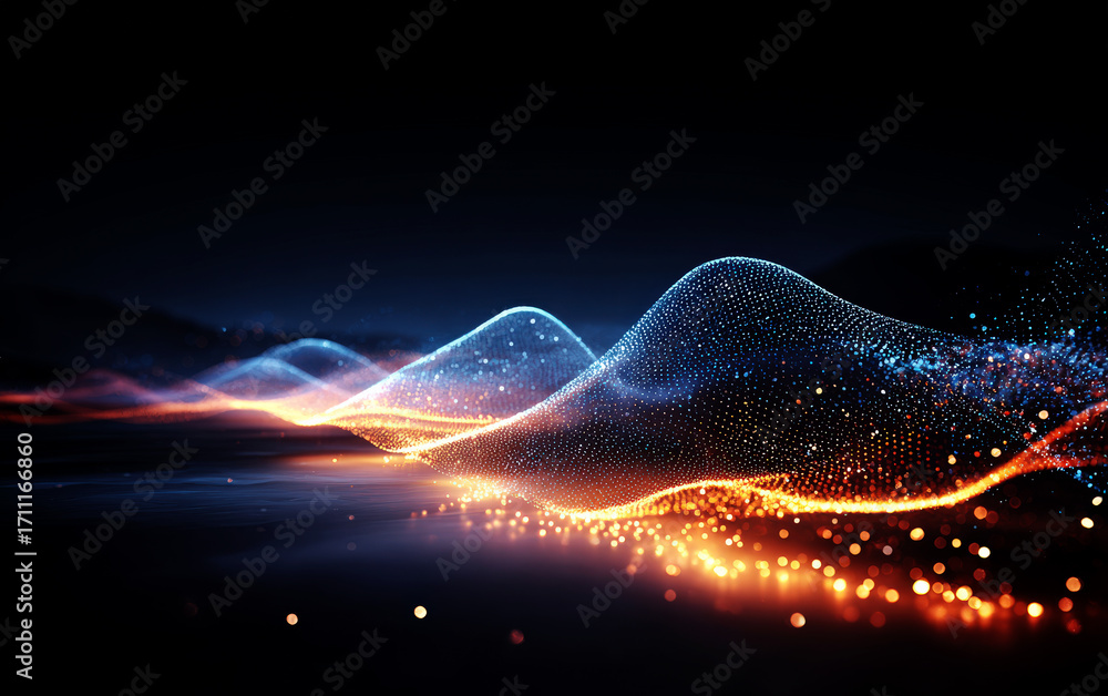 Poster Dynamic abstract wave pattern with glowing particles and modern design