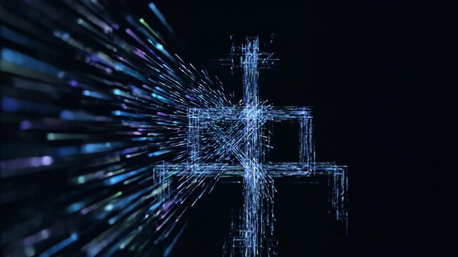 Futuristic seamlessly looping video of glowing data streaks rapidly flowing and forming complex algorithms in an abstract digital space intelligence, research, glowingstreaks