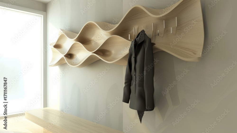 Aufkleber a coat rack with a zigzag design adding a playful element to its functionality.