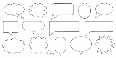 Collection of diverse blank speech bubbles and thought bubbles in various shapes and styles