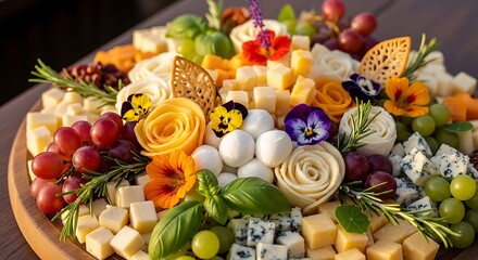 Elegant Cheese and Fruit Platter with Edible Flowers for Special Occasions