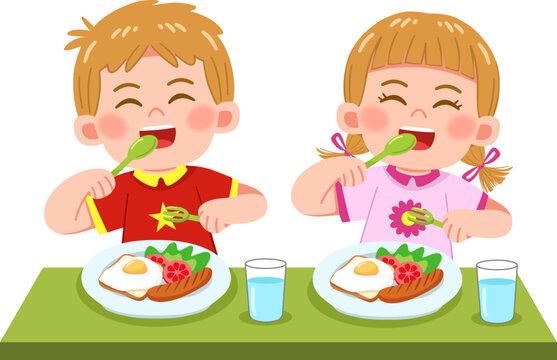 Children Eating Breakfast Together 