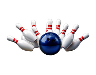 Bowling ball in front of pin on transparent background