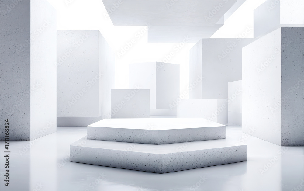 Poster modern minimalist white geometric space with display platform