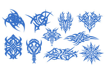 Cybersigilism Legacy - Neo Tribal Patterns in Various Styles: Gothic Tattoo, 3D Digital Art, Silhouette, Flat Designs - Vector Illustration