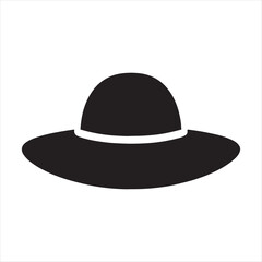 Simple black silhouette of a wide brimmed sun hat with a white band