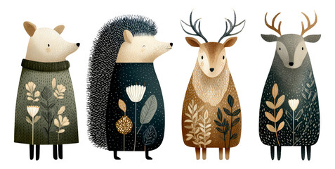 Cute Cartoon Animal Characters in Unique Designs on Isolated Background