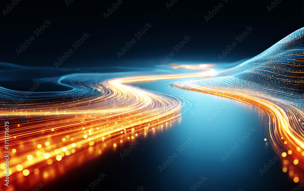 Poster dynamic light streams creating a futuristic digital landscape