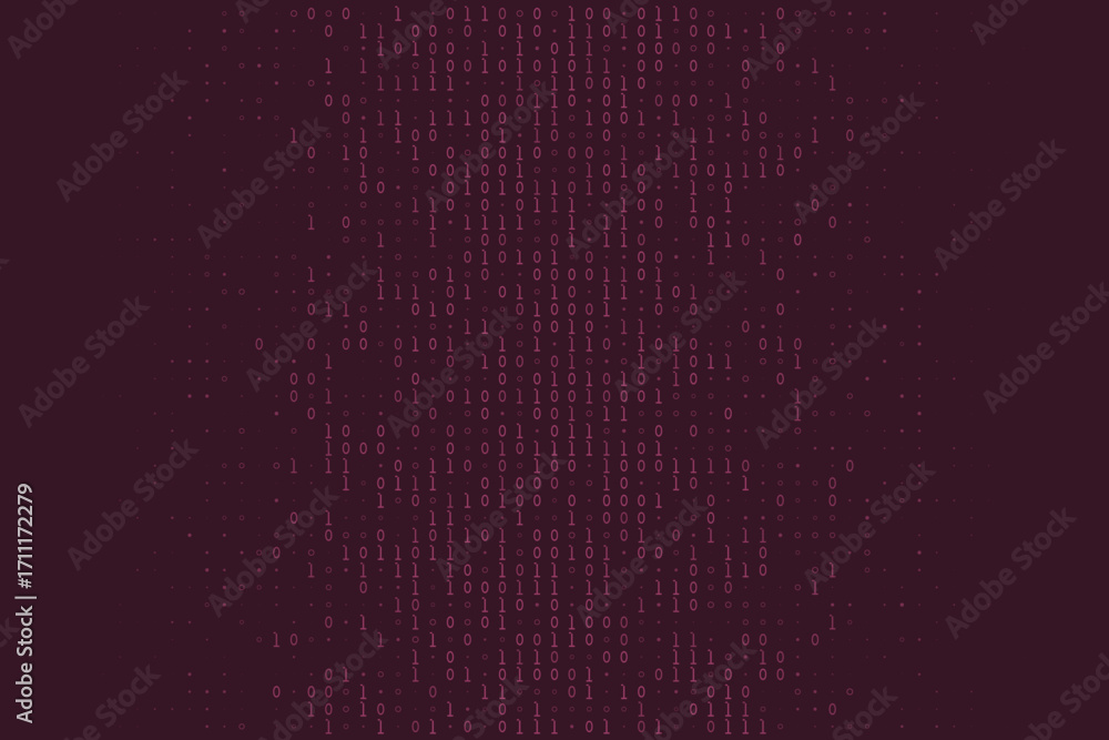 Poster abstract digital background with glowing pink binary code numbers creating a futuristic data stream 