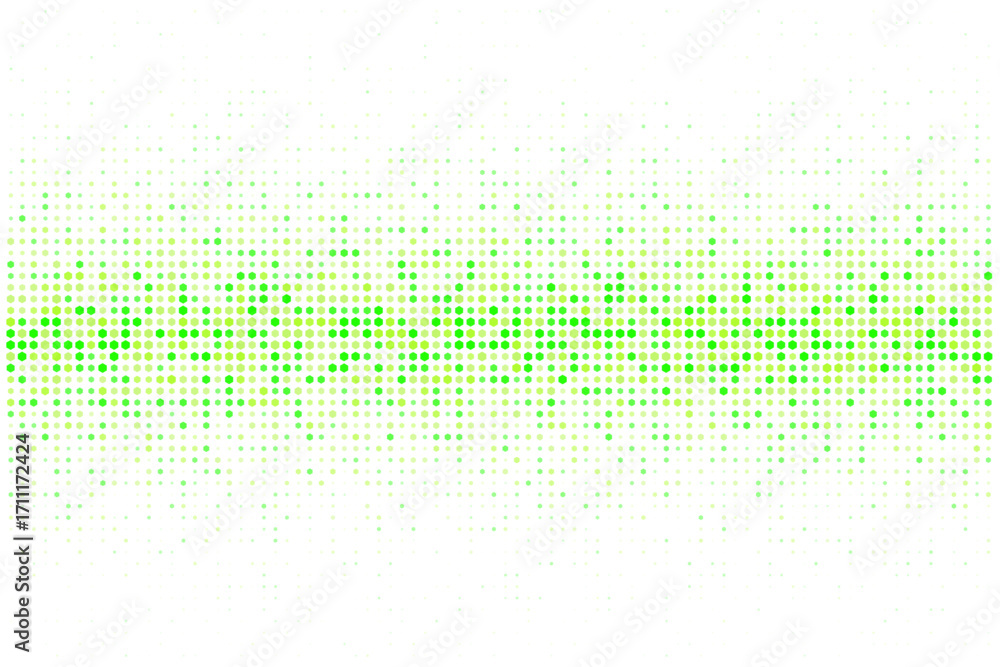 Poster vibrant green and yellow pixelated light display forming a dynamic sound wave visualization on a bla