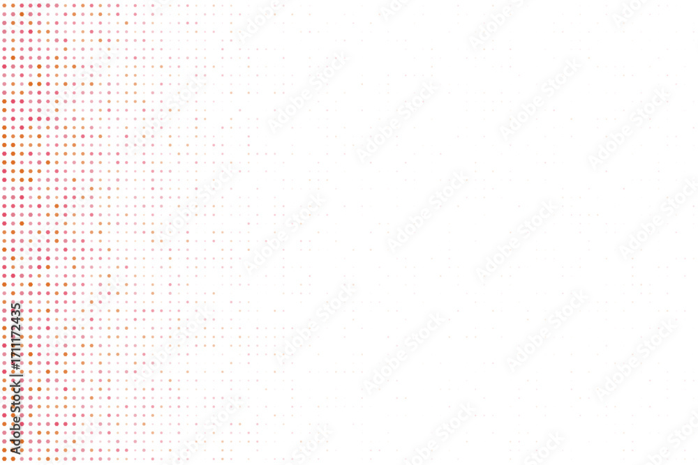 Poster abstract digital background with a gradient of small, glowing pink and orange dots fading into a dar