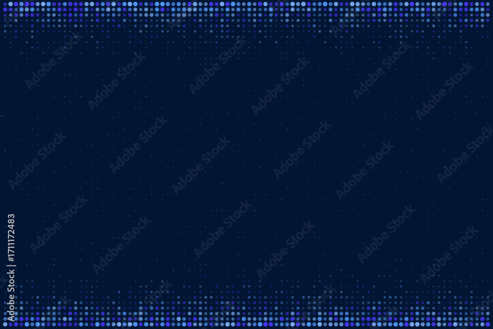 Poster abstract dark blue background with digital dot pattern borders, featuring glowing blue and purple pi