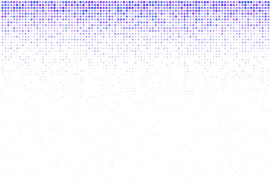 Abstract digital background with glowing purple and blue dots falling like pixel rain, creating a futuristic technology data stream effect on a dark backdrop.