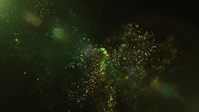 Green and Gold Light Particles Scattering Gently to Form a Subtle Optical Flare in a Seamless Loop looping, growth, seamless