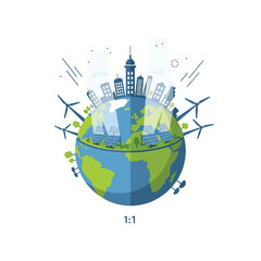Naklejka premium Sustainable City Eco-Friendly Urban Development and Renewable Energy