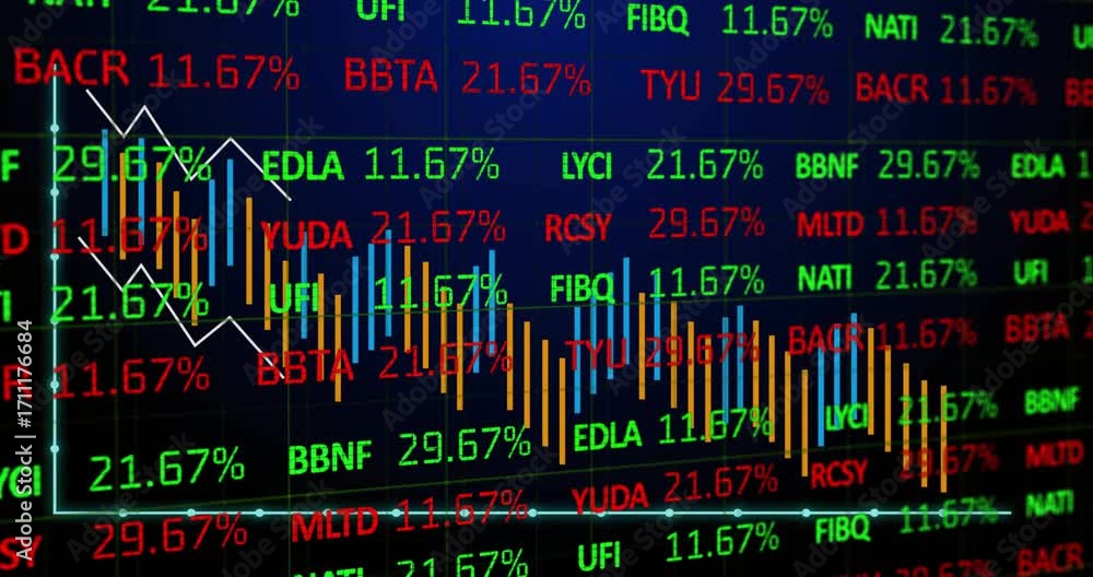 Poster opening dark trading screen and showing candlestick chart fluctuating visualizing market volatility