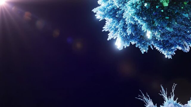 Intricate crystal patterns organically growing and dissolving with soft light flares in a seamless abstract loop soft light flares, visual art, natural