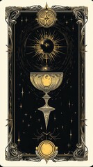 Detailed depiction of a golden chalice with celestial elements
