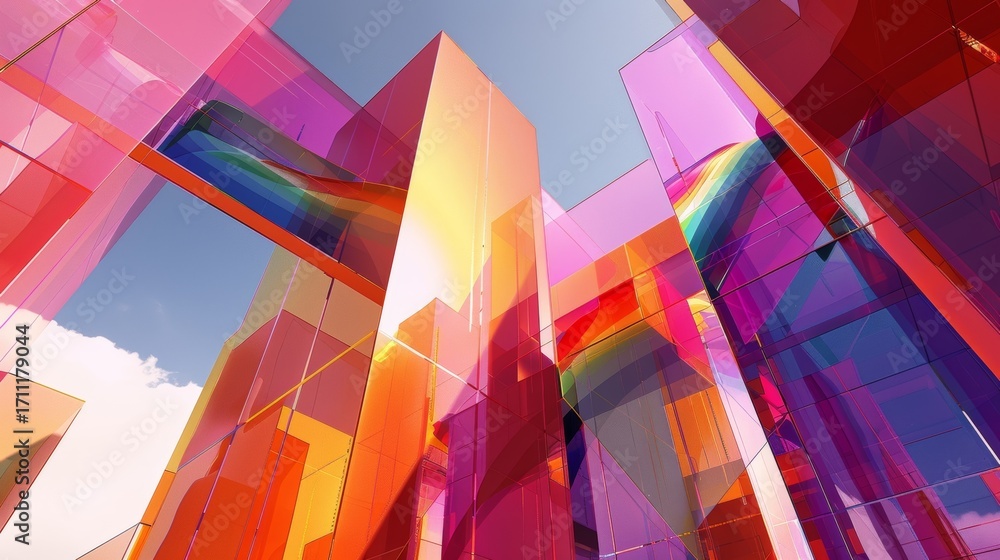 Aufkleber a digital masterpiece showcasing rainbows in a unique and abstract manner using geometric elements.