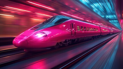 High speed train in neon tunnel